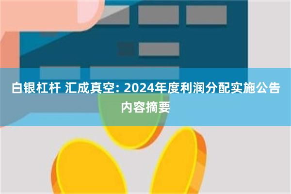 白银杠杆 汇成真空: 2024年度利润分配实施公告内容摘要