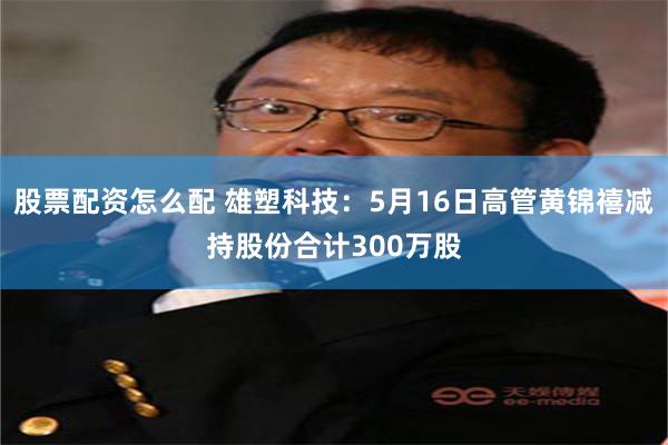 股票配资怎么配 雄塑科技：5月16日高管黄锦禧减持股份合计300万股