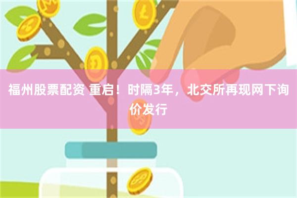 福州股票配资 重启！时隔3年，北交所再现网下询价发行