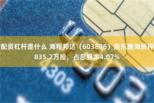 配资杠杆是什么 海程邦达（603836）股东唐海质押835.2万股，占总股本4.07%