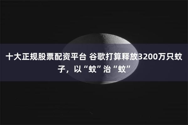 十大正规股票配资平台 谷歌打算释放3200万只蚊子,以“蚊”治“蚊”