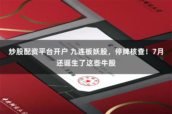 炒股配资平台开户 九连板妖股，停牌核查！7月还诞生了这些牛股